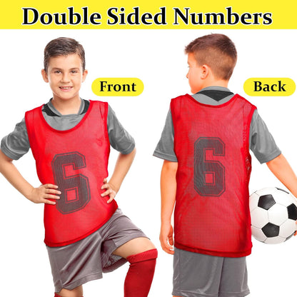 24 Pcs Youth Pinnies Soccer Pinnies Training Vest Adult Mesh Reversible Numbered Football Jersey
