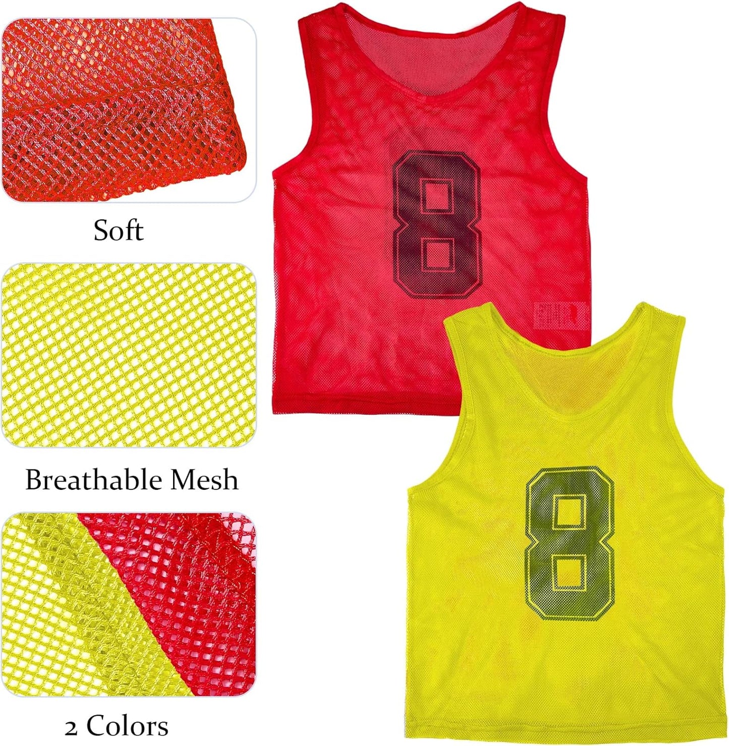 24 Pcs Youth Pinnies Soccer Pinnies Training Vest Adult Mesh Reversible Numbered Football Jersey