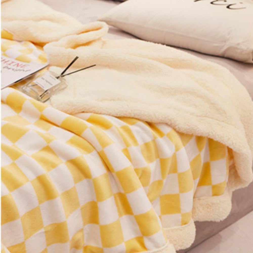 Throw Blanket Faux Fur for Couch&Bed Chair in Garden Outdoor, Cozy Warm Decoration Knit Blanket for Sofa Bedroom Living Room (59"x 79",Yellow)