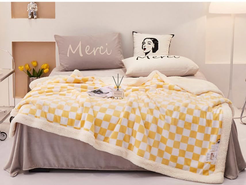 Throw Blanket Faux Fur for Couch&Bed Chair in Garden Outdoor, Cozy Warm Decoration Knit Blanket for Sofa Bedroom Living Room (59"x 79",Yellow)