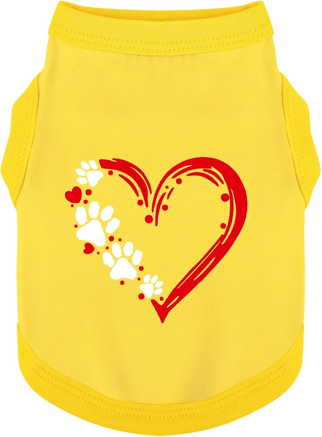 Discover Cozy Sleeveless Canine Wear: Soft, Lightweight, and Breathable Cotton Dog Shirt Featuring Heart and Paw Graphics. Vest Tank Top is Ideal for Small, Medium, and Large Breeds Yellow XS