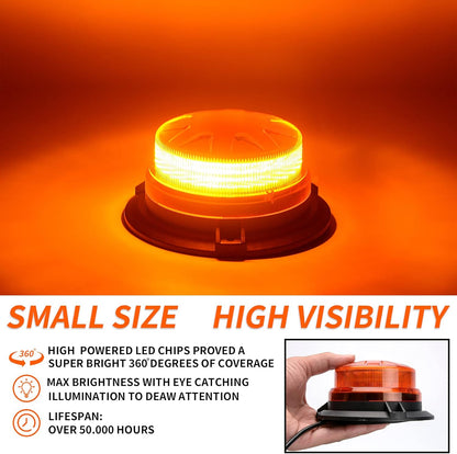 Amber Led Emergency Strobe Beacon Lights Bar with Magnetic Mount and 8 Flash Models Yellow Warning Safety Rooftop Signal Lamps Vehicles Forklift Truck Tractor Golf Car Carts (24-LED 12V-24V)