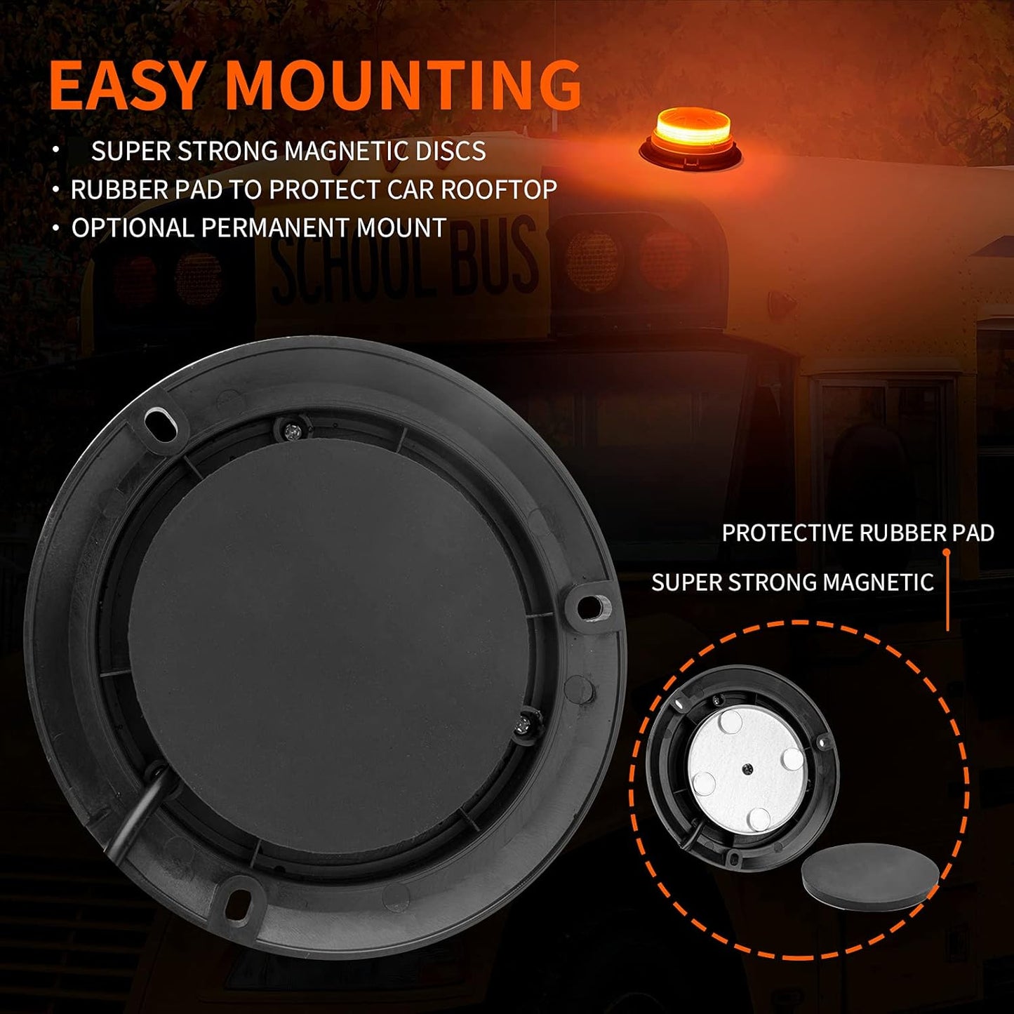 Amber Led Emergency Strobe Beacon Lights Bar with Magnetic Mount and 8 Flash Models Yellow Warning Safety Rooftop Signal Lamps Vehicles Forklift Truck Tractor Golf Car Carts (24-LED 12V-24V)