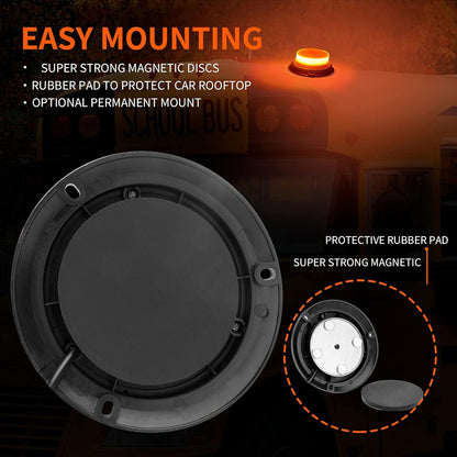 Amber Led Emergency Strobe Beacon Lights Bar with Magnetic Mount and 8 Flash Models Yellow Warning Safety Rooftop Signal Lamps Vehicles Forklift Truck Tractor Golf Car Carts (24-LED 12V-24V)