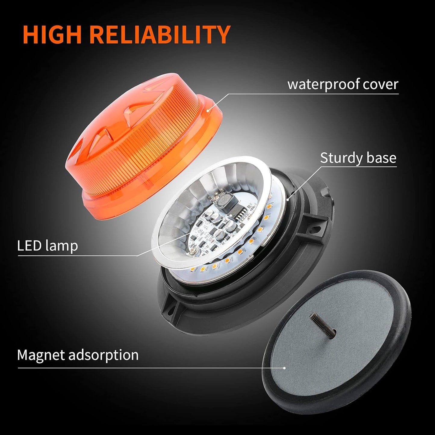 Amber Led Emergency Strobe Beacon Lights Bar with Magnetic Mount and 8 Flash Models Yellow Warning Safety Rooftop Signal Lamps Vehicles Forklift Truck Tractor Golf Car Carts (24-LED 12V-24V)