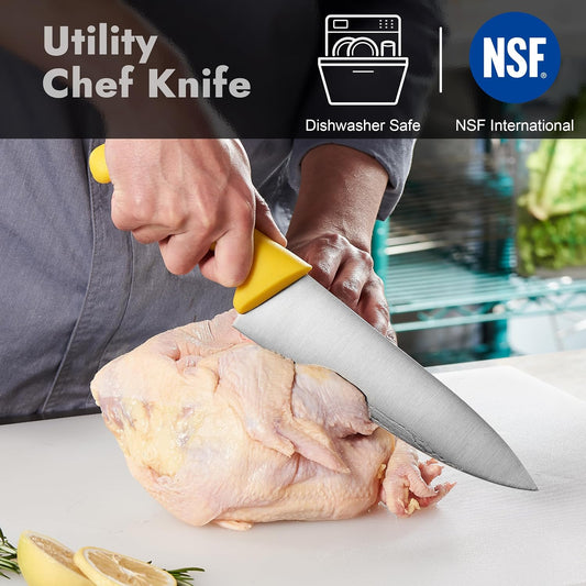 8-inch Commercial-Grade Chef's Knife, NSF Listed, Ergonomic, Non-slip Yellow Handle, High Carbon 420 Stainless Steel Forged Blade Straight Edge, Dishwasher Safe, Rust Proof