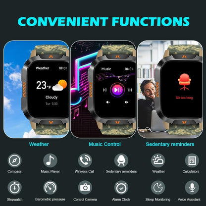 Military Outdoor Watch Altimeter Barometer Compass Tactical Smart Fitness Watch Heart Rate Sleep Monitor 100+ Sport Modes Fitness Available for Android and iOS (Camouflage Yellow)