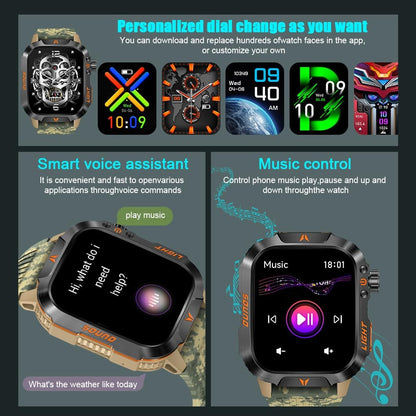 Military Outdoor Watch Altimeter Barometer Compass Tactical Smart Fitness Watch Heart Rate Sleep Monitor 100+ Sport Modes Fitness Available for Android and iOS (Camouflage Yellow)