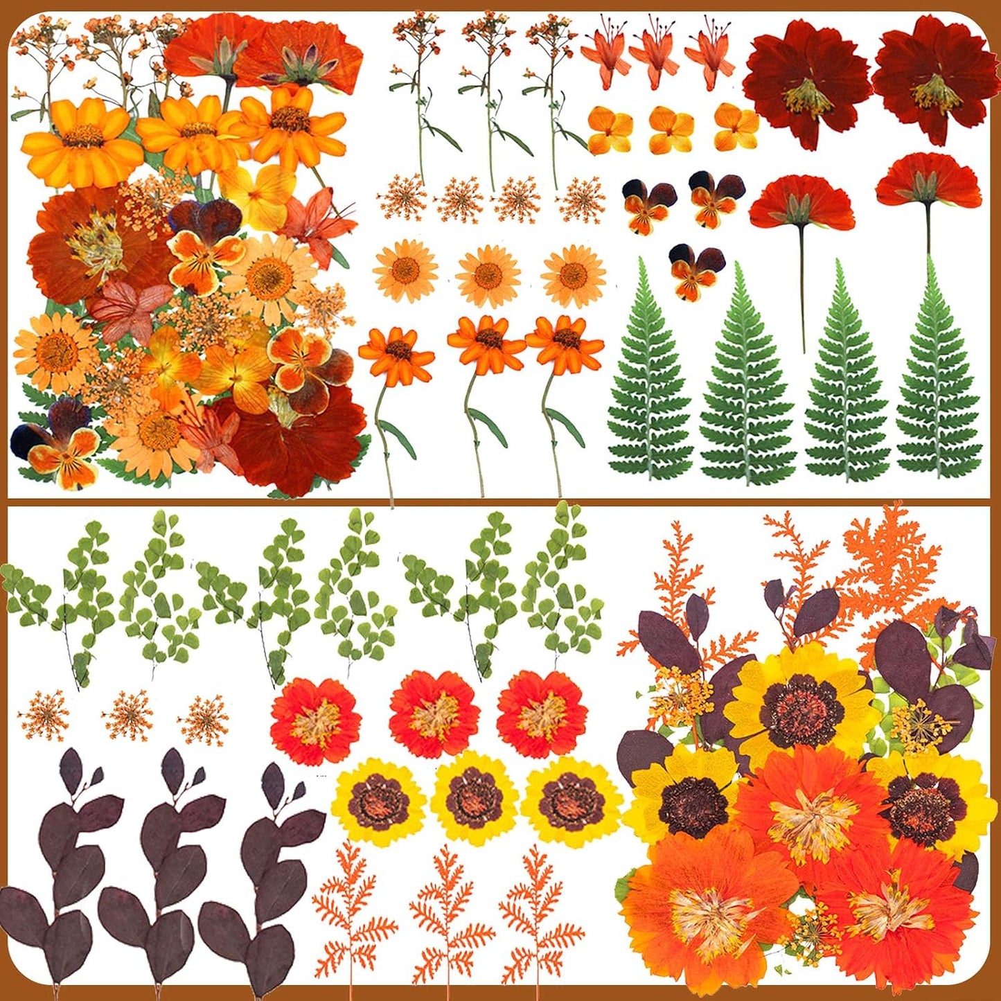 Fall Dried Pressed Flowers for Crafts, 103 PCS Real Dried Pressed Flowers Leaves Kit Autumn Pressed Dry Flower with Tweezers for Resin Molds DIY Scrapbooking Candle Jewelry Making (Orange, Yellow)