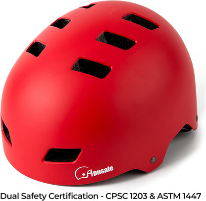 Bike Skateboard Helmet, 3 Sizes for Adult Youth Kids Women Men Boys Girls | Multi-Sport Certified Helmet for Scooter Bicycle Skate, Adjustable Lightweight Ventilated Helmet