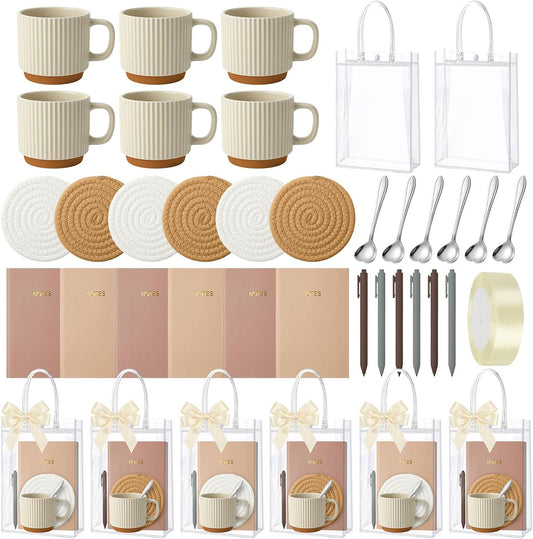 36 Pcs/6 Sets Baby Shower Prizes for Winners Include Ceramic Mugs with Spoons Woven Coasters Notebooks with Pens Clear PVC Gift Bags for Bridal Shower Party Favors (Yellow)
