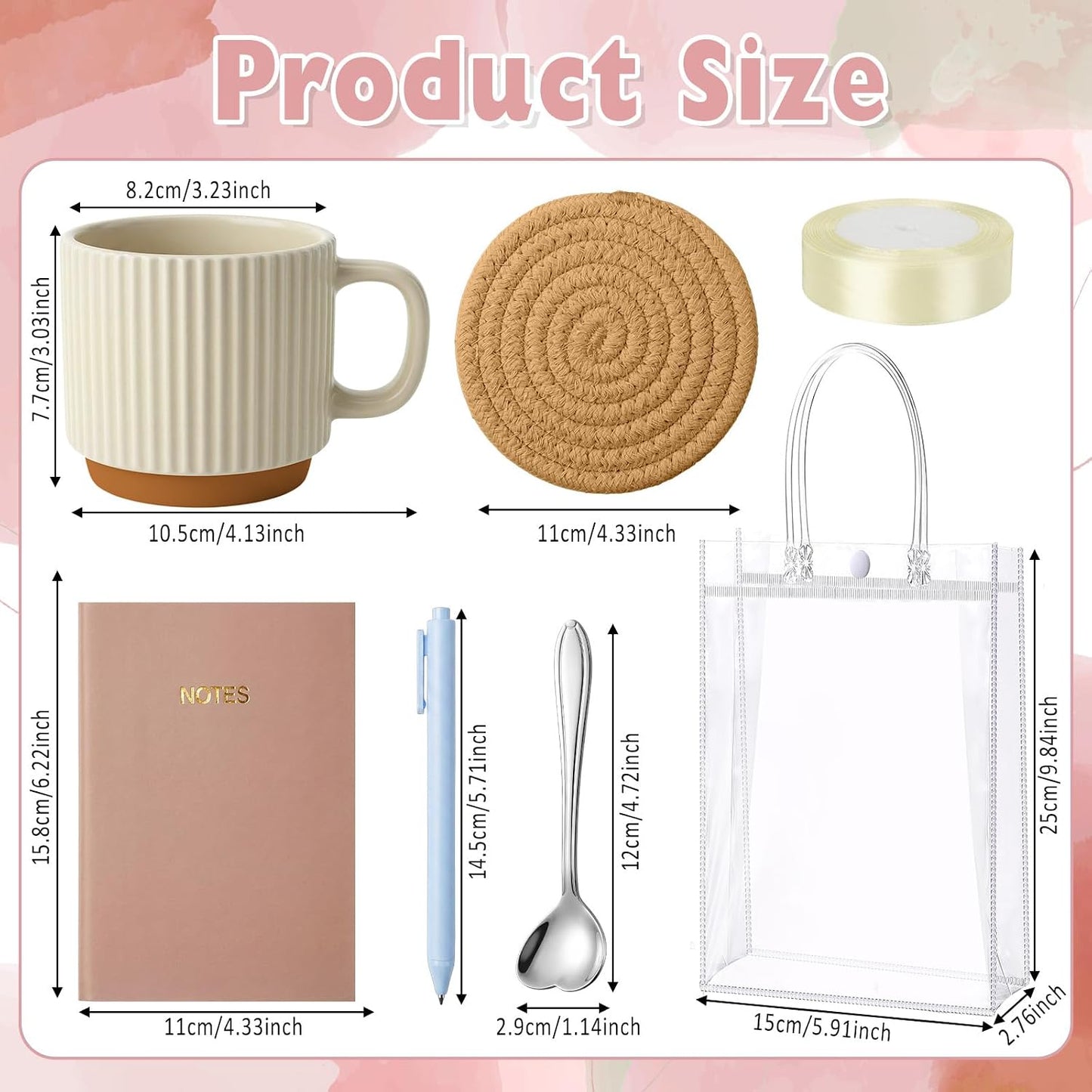 36 Pcs/6 Sets Baby Shower Prizes for Winners Include Ceramic Mugs with Spoons Woven Coasters Notebooks with Pens Clear PVC Gift Bags for Bridal Shower Party Favors (Yellow)