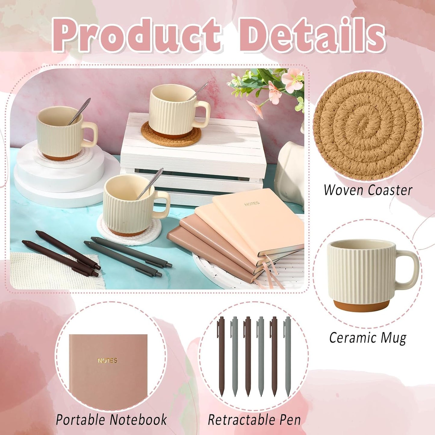 36 Pcs/6 Sets Baby Shower Prizes for Winners Include Ceramic Mugs with Spoons Woven Coasters Notebooks with Pens Clear PVC Gift Bags for Bridal Shower Party Favors (Yellow)