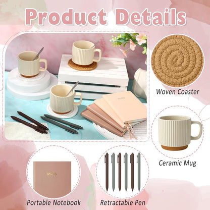 36 Pcs/6 Sets Baby Shower Prizes for Winners Include Ceramic Mugs with Spoons Woven Coasters Notebooks with Pens Clear PVC Gift Bags for Bridal Shower Party Favors (Yellow)