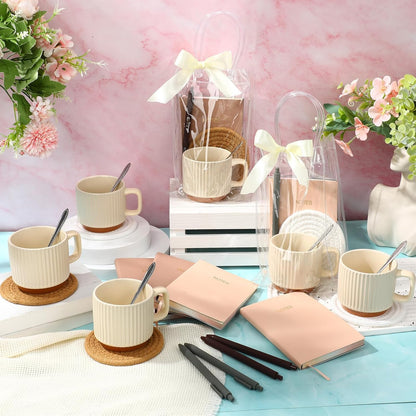 36 Pcs/6 Sets Baby Shower Prizes for Winners Include Ceramic Mugs with Spoons Woven Coasters Notebooks with Pens Clear PVC Gift Bags for Bridal Shower Party Favors (Yellow)