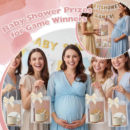 36 Pcs/6 Sets Baby Shower Prizes for Winners Include Ceramic Mugs with Spoons Woven Coasters Notebooks with Pens Clear PVC Gift Bags for Bridal Shower Party Favors (Yellow)