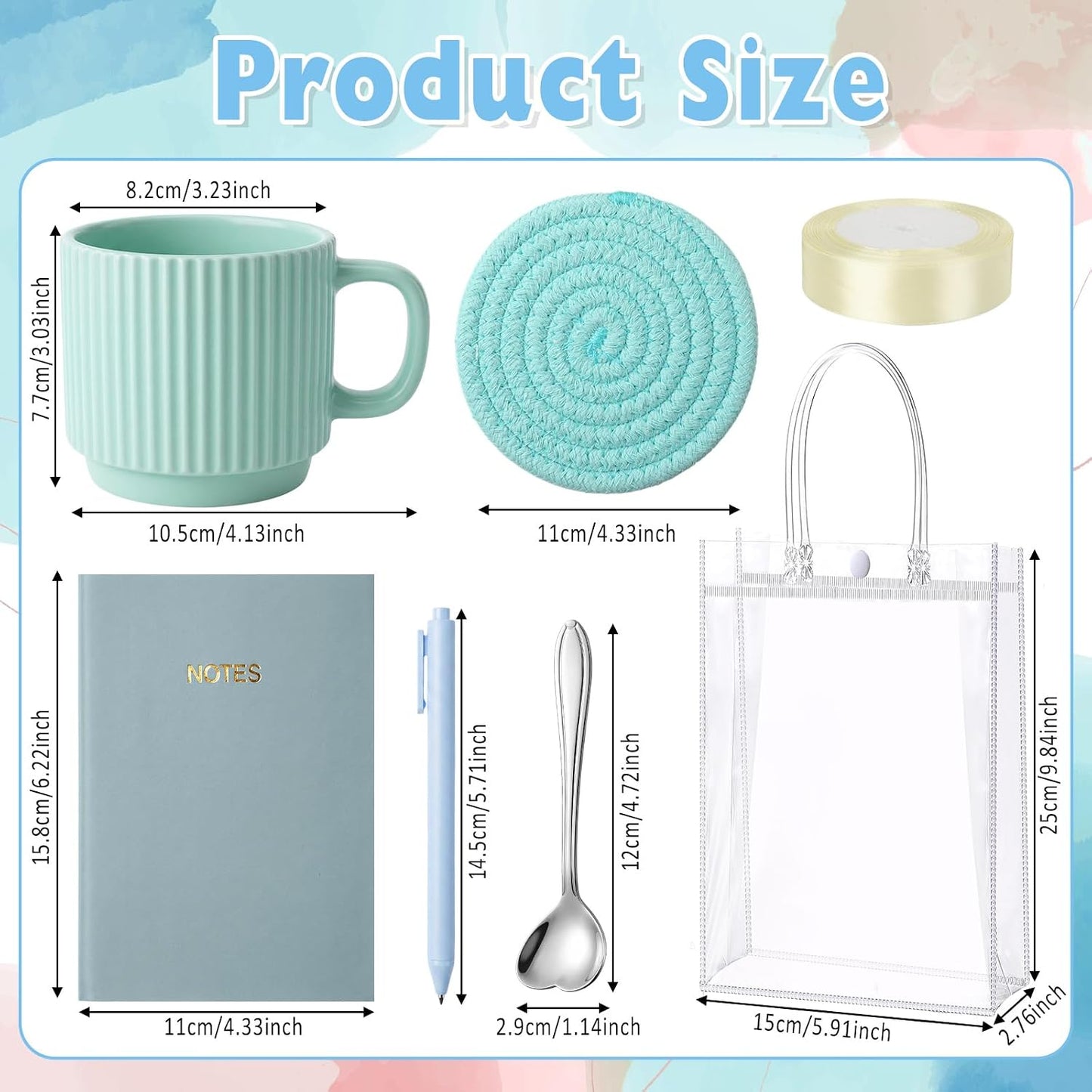 36 Pcs/6 Sets Baby Shower Prizes for Winners Include Ceramic Mugs with Spoons Woven Coasters Notebooks with Pens Clear PVC Gift Bags for Bridal Shower Party Favors (Yellow)