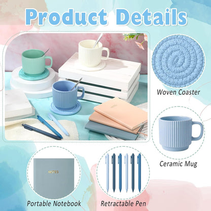 36 Pcs/6 Sets Baby Shower Prizes for Winners Include Ceramic Mugs with Spoons Woven Coasters Notebooks with Pens Clear PVC Gift Bags for Bridal Shower Party Favors (Yellow)