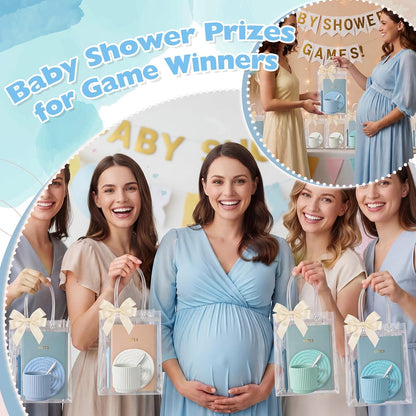 36 Pcs/6 Sets Baby Shower Prizes for Winners Include Ceramic Mugs with Spoons Woven Coasters Notebooks with Pens Clear PVC Gift Bags for Bridal Shower Party Favors (Yellow)