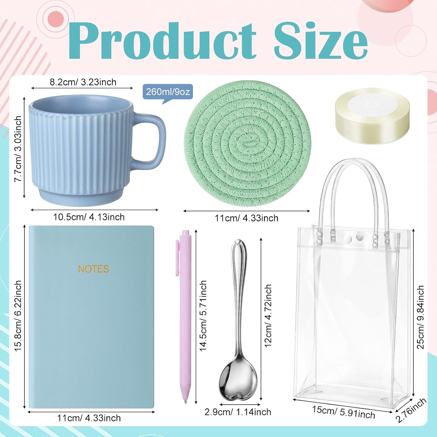 36 Pcs/6 Sets Baby Shower Prizes for Winners Include Ceramic Mugs with Spoons Woven Coasters Notebooks with Pens Clear PVC Gift Bags for Bridal Shower Party Favors (Yellow)