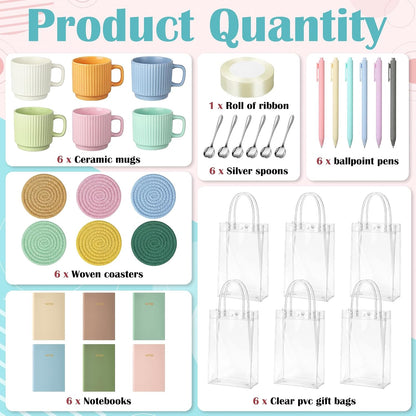 36 Pcs/6 Sets Baby Shower Prizes for Winners Include Ceramic Mugs with Spoons Woven Coasters Notebooks with Pens Clear PVC Gift Bags for Bridal Shower Party Favors (Yellow)