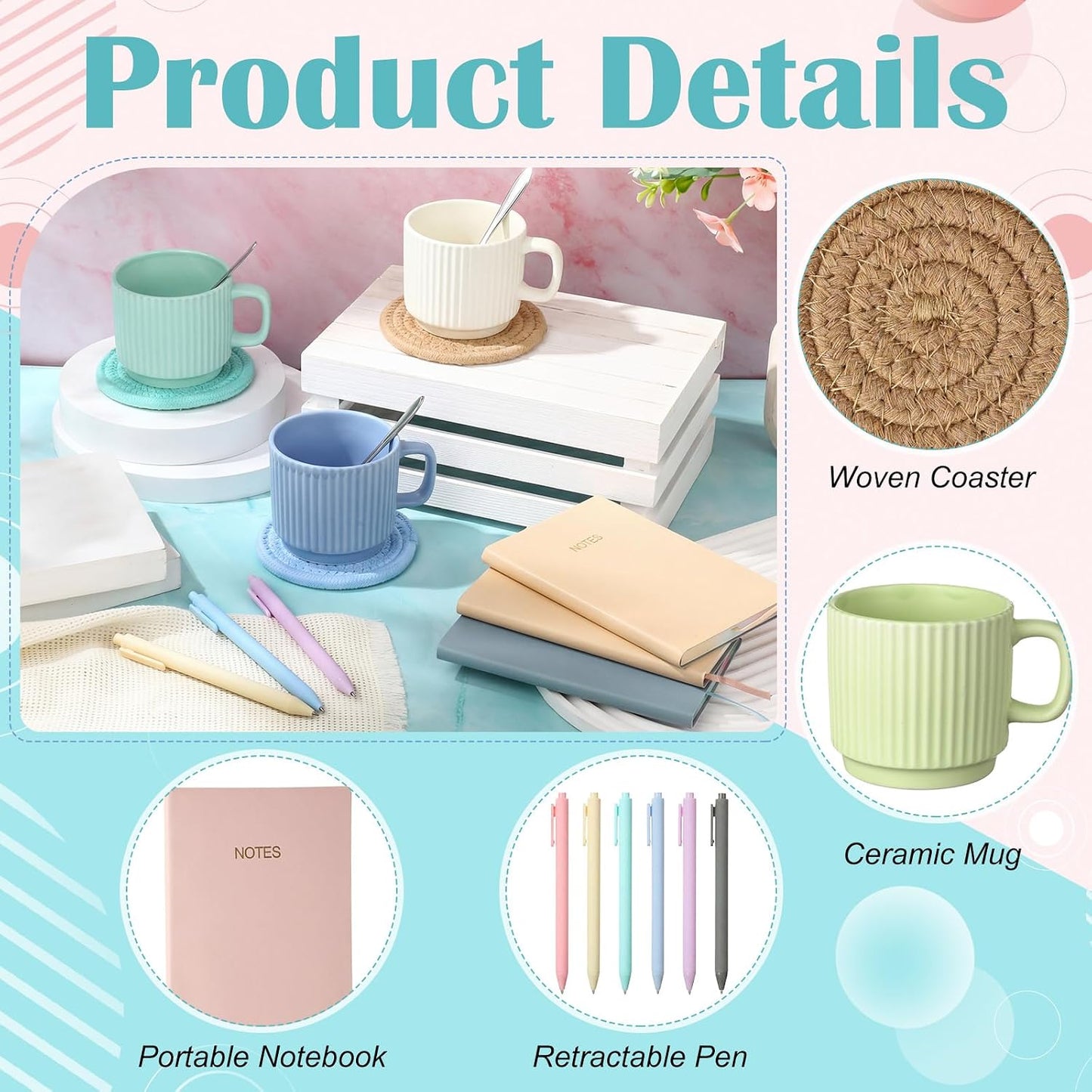 36 Pcs/6 Sets Baby Shower Prizes for Winners Include Ceramic Mugs with Spoons Woven Coasters Notebooks with Pens Clear PVC Gift Bags for Bridal Shower Party Favors (Yellow)