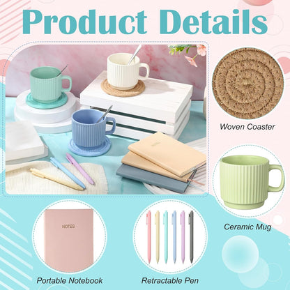 36 Pcs/6 Sets Baby Shower Prizes for Winners Include Ceramic Mugs with Spoons Woven Coasters Notebooks with Pens Clear PVC Gift Bags for Bridal Shower Party Favors (Yellow)