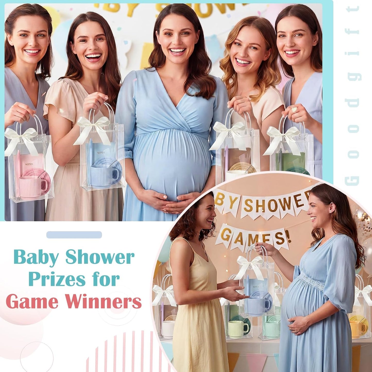 36 Pcs/6 Sets Baby Shower Prizes for Winners Include Ceramic Mugs with Spoons Woven Coasters Notebooks with Pens Clear PVC Gift Bags for Bridal Shower Party Favors (Yellow)