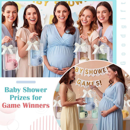 36 Pcs/6 Sets Baby Shower Prizes for Winners Include Ceramic Mugs with Spoons Woven Coasters Notebooks with Pens Clear PVC Gift Bags for Bridal Shower Party Favors (Yellow)