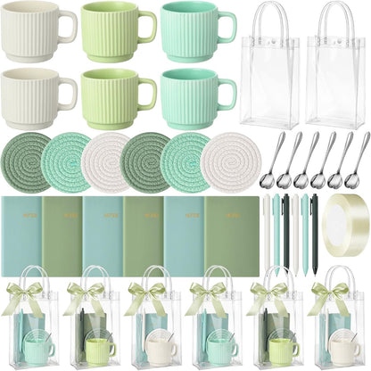 36 Pcs/6 Sets Baby Shower Prizes for Winners Include Ceramic Mugs with Spoons Woven Coasters Notebooks with Pens Clear PVC Gift Bags for Bridal Shower Party Favors (Yellow)