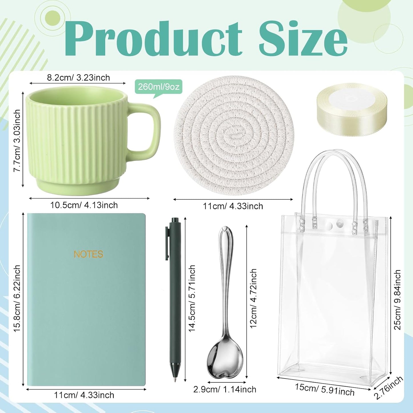 36 Pcs/6 Sets Baby Shower Prizes for Winners Include Ceramic Mugs with Spoons Woven Coasters Notebooks with Pens Clear PVC Gift Bags for Bridal Shower Party Favors (Yellow)