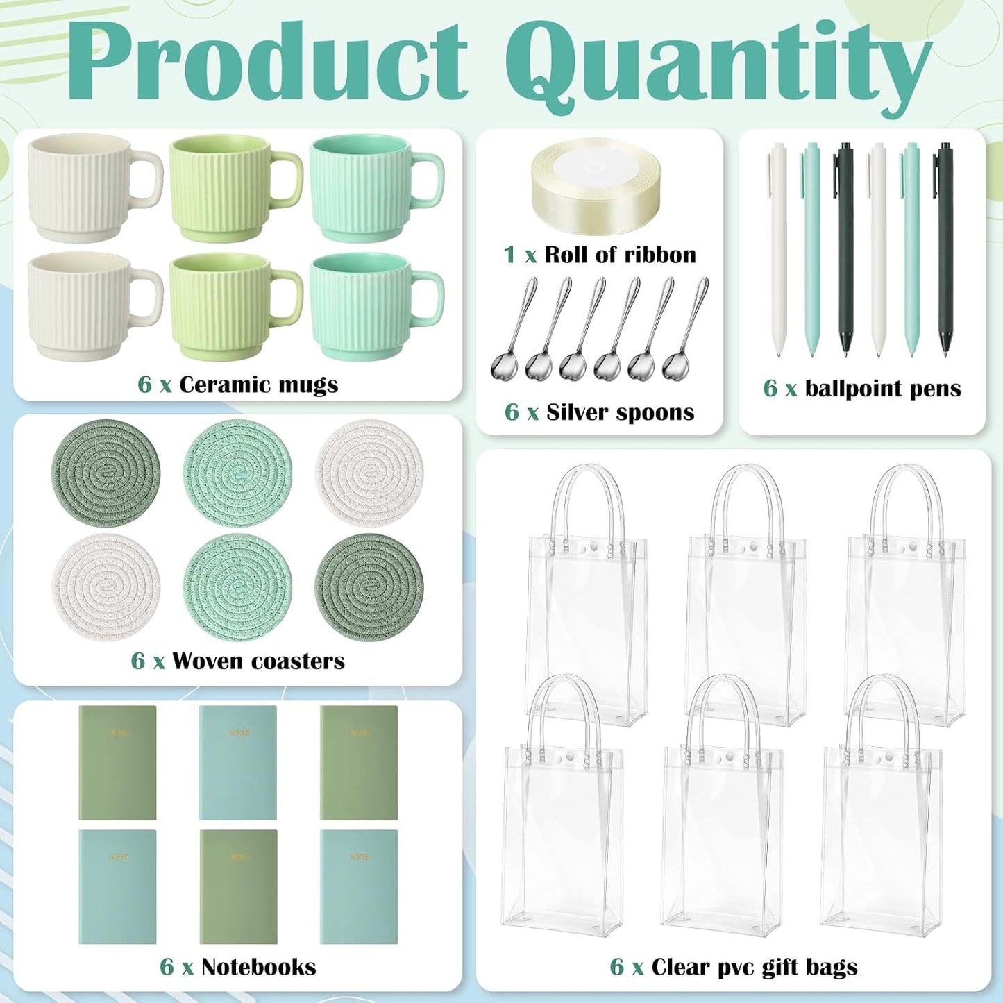 36 Pcs/6 Sets Baby Shower Prizes for Winners Include Ceramic Mugs with Spoons Woven Coasters Notebooks with Pens Clear PVC Gift Bags for Bridal Shower Party Favors (Yellow)