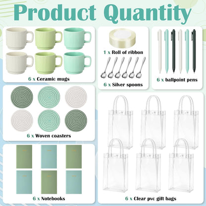 36 Pcs/6 Sets Baby Shower Prizes for Winners Include Ceramic Mugs with Spoons Woven Coasters Notebooks with Pens Clear PVC Gift Bags for Bridal Shower Party Favors (Yellow)