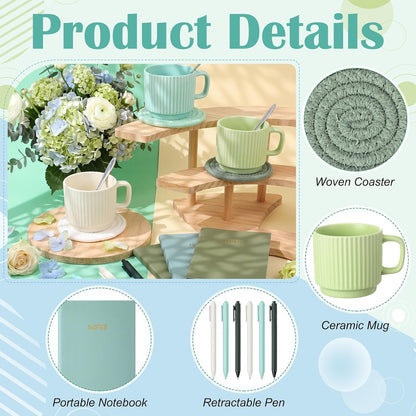36 Pcs/6 Sets Baby Shower Prizes for Winners Include Ceramic Mugs with Spoons Woven Coasters Notebooks with Pens Clear PVC Gift Bags for Bridal Shower Party Favors (Yellow)