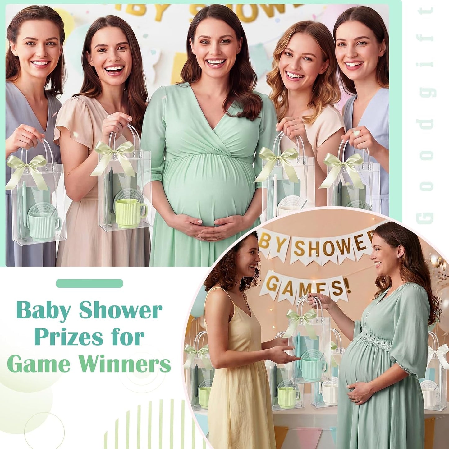 36 Pcs/6 Sets Baby Shower Prizes for Winners Include Ceramic Mugs with Spoons Woven Coasters Notebooks with Pens Clear PVC Gift Bags for Bridal Shower Party Favors (Yellow)