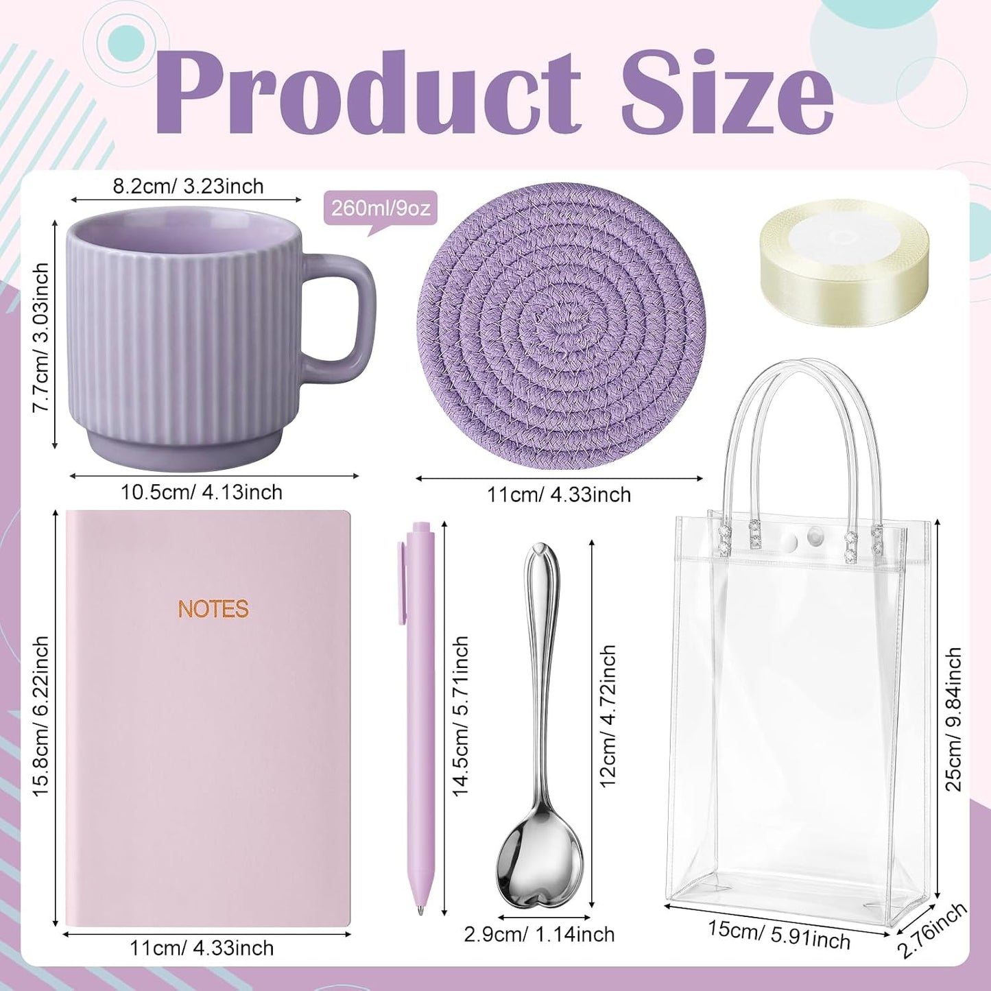 36 Pcs/6 Sets Baby Shower Prizes for Winners Include Ceramic Mugs with Spoons Woven Coasters Notebooks with Pens Clear PVC Gift Bags for Bridal Shower Party Favors (Yellow)