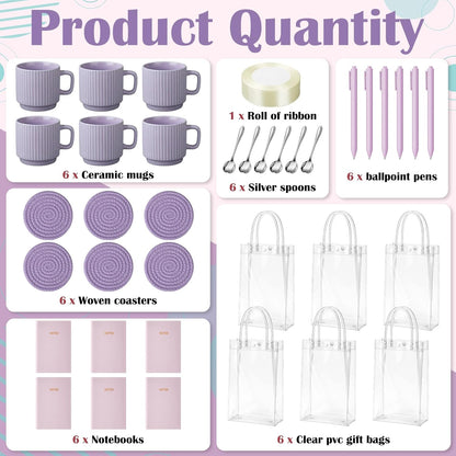 36 Pcs/6 Sets Baby Shower Prizes for Winners Include Ceramic Mugs with Spoons Woven Coasters Notebooks with Pens Clear PVC Gift Bags for Bridal Shower Party Favors (Yellow)