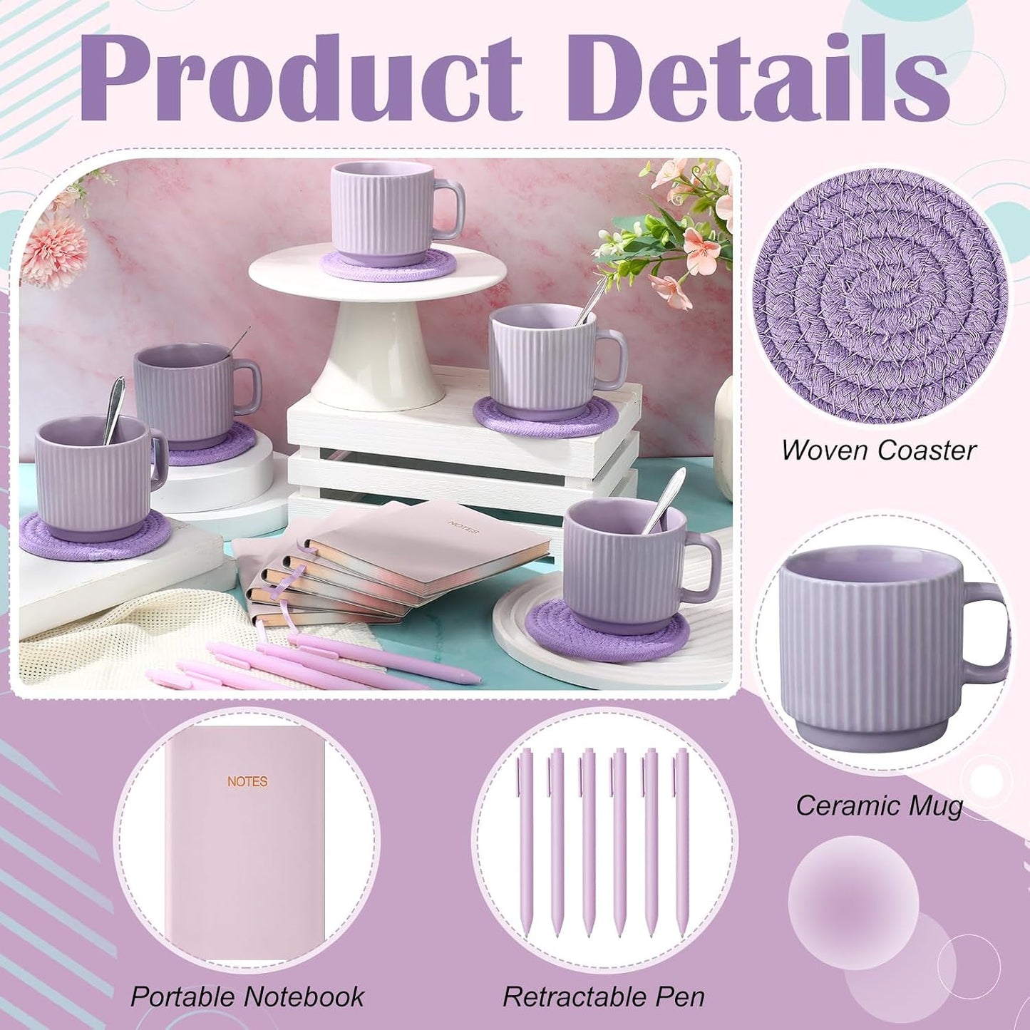 36 Pcs/6 Sets Baby Shower Prizes for Winners Include Ceramic Mugs with Spoons Woven Coasters Notebooks with Pens Clear PVC Gift Bags for Bridal Shower Party Favors (Yellow)