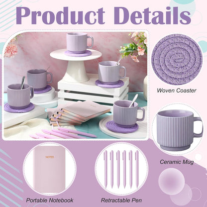 36 Pcs/6 Sets Baby Shower Prizes for Winners Include Ceramic Mugs with Spoons Woven Coasters Notebooks with Pens Clear PVC Gift Bags for Bridal Shower Party Favors (Yellow)