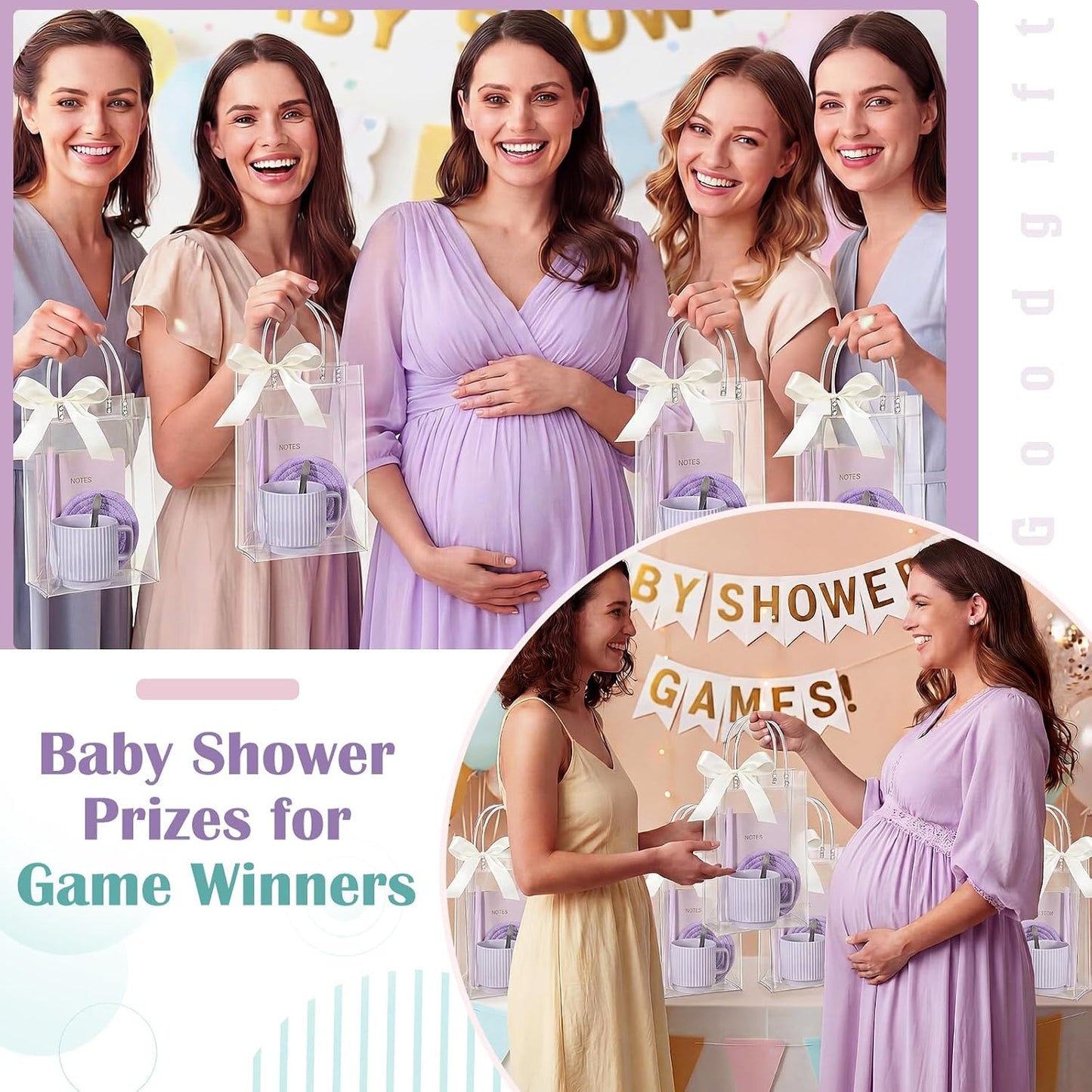 36 Pcs/6 Sets Baby Shower Prizes for Winners Include Ceramic Mugs with Spoons Woven Coasters Notebooks with Pens Clear PVC Gift Bags for Bridal Shower Party Favors (Yellow)