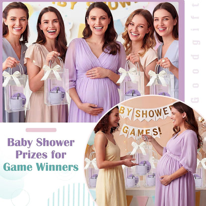 36 Pcs/6 Sets Baby Shower Prizes for Winners Include Ceramic Mugs with Spoons Woven Coasters Notebooks with Pens Clear PVC Gift Bags for Bridal Shower Party Favors (Yellow)