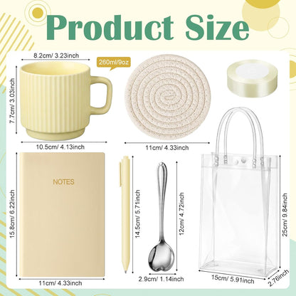 36 Pcs/6 Sets Baby Shower Prizes for Winners Include Ceramic Mugs with Spoons Woven Coasters Notebooks with Pens Clear PVC Gift Bags for Bridal Shower Party Favors (Yellow)