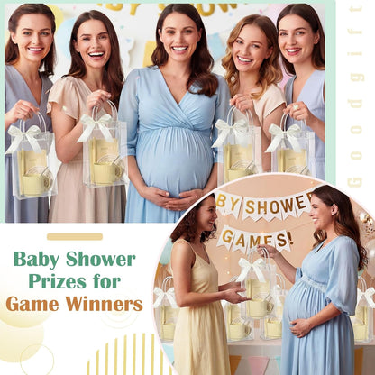 36 Pcs/6 Sets Baby Shower Prizes for Winners Include Ceramic Mugs with Spoons Woven Coasters Notebooks with Pens Clear PVC Gift Bags for Bridal Shower Party Favors (Yellow)