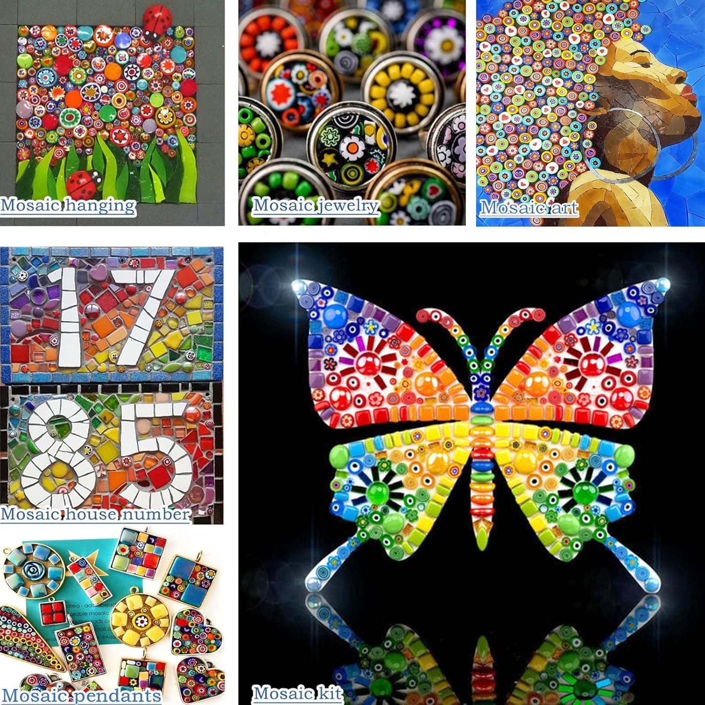 Millefiori Mosaic Tiles for Crafts, Mosaic Glass Pieces,No-Hole Millefiori Glass Beads, Mosaic Kits for DIY Holiday Ornaments
