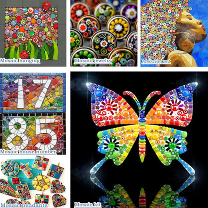 Millefiori Mosaic Tiles for Crafts, Mosaic Glass Pieces,No-Hole Millefiori Glass Beads, Mosaic Kits for DIY Holiday Ornaments