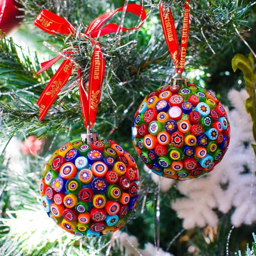 Millefiori Mosaic Tiles for Crafts, Mosaic Glass Pieces,No-Hole Millefiori Glass Beads, Mosaic Kits for DIY Holiday Ornaments