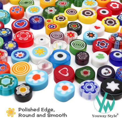 Millefiori Mosaic Tiles for Crafts, Mosaic Glass Pieces,No-Hole Millefiori Glass Beads, Mosaic Kits for DIY Holiday Ornaments