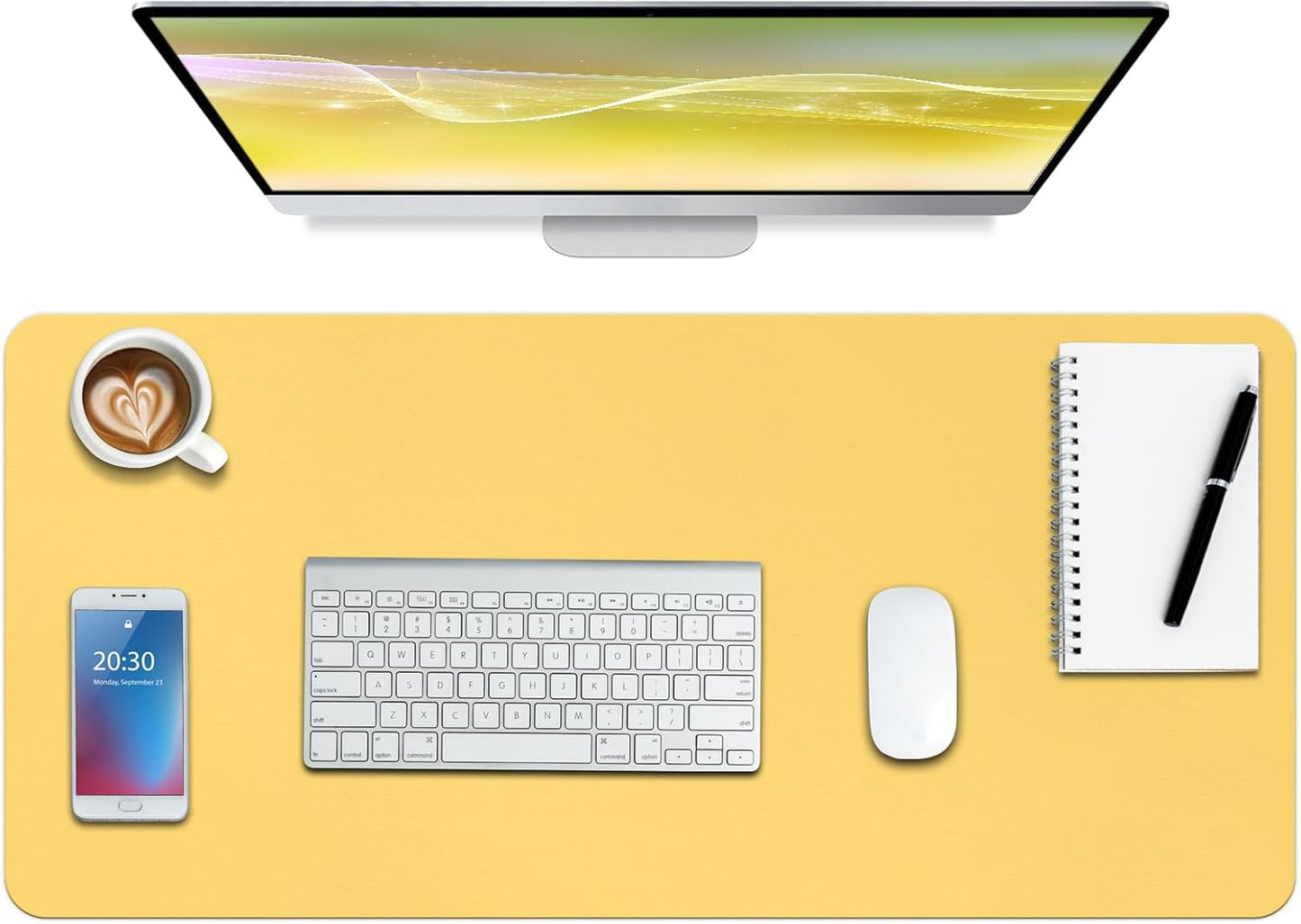 Leather Desk Pad Protector,Non-Slip Mouse Pad,Laptop Desk Pad,Office Mouse Mat,Waterproof Leather Desk Blotter,Desk Writing Pad for Office and Home (S-Yellow,24"x 14")