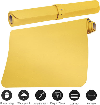 Leather Desk Pad Protector,Non-Slip Mouse Pad,Laptop Desk Pad,Office Mouse Mat,Waterproof Leather Desk Blotter,Desk Writing Pad for Office and Home (S-Yellow,24"x 14")