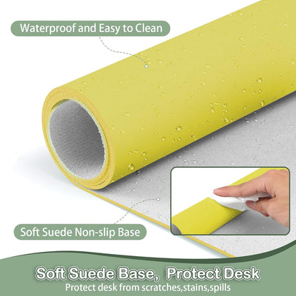 Leather Desk Pad Protector,Non-Slip Mouse Pad,Laptop Desk Pad,Office Mouse Mat,Waterproof Leather Desk Blotter,Desk Writing Pad for Office and Home (S-Yellow,24"x 14")